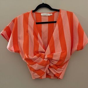 Bishop & Young Striped Knot-Front Top in Orange NWOT size M